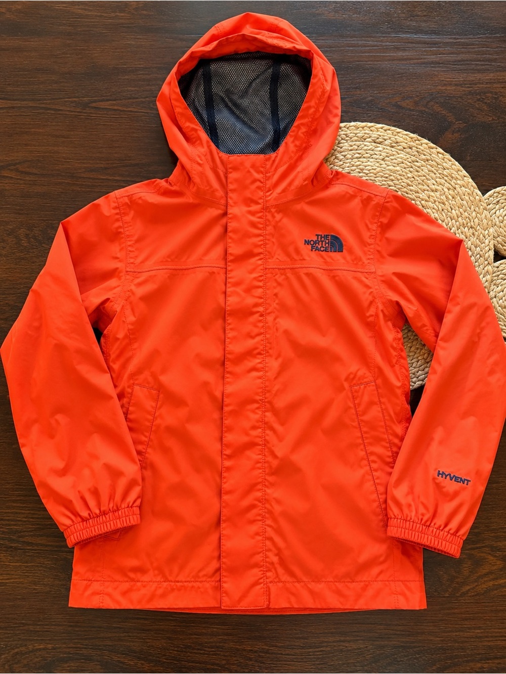 The North Face Boys HyVent Rain Jacket Orange Hooded Size M 10/12